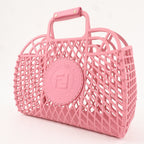 FENDI Logo Plastic Leather Basket Bag Hand Bag Pink 8BH389