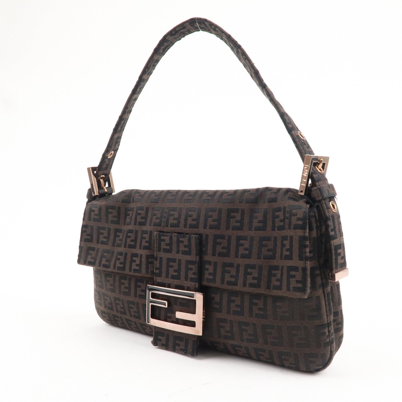 FENDI Mamma Baguette Zucchino Canvas Leather Bag 8BR000