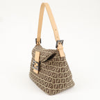 FENDI Mamma Baguette Zucchino Canvas Leather Shoulder Bag 8BR004