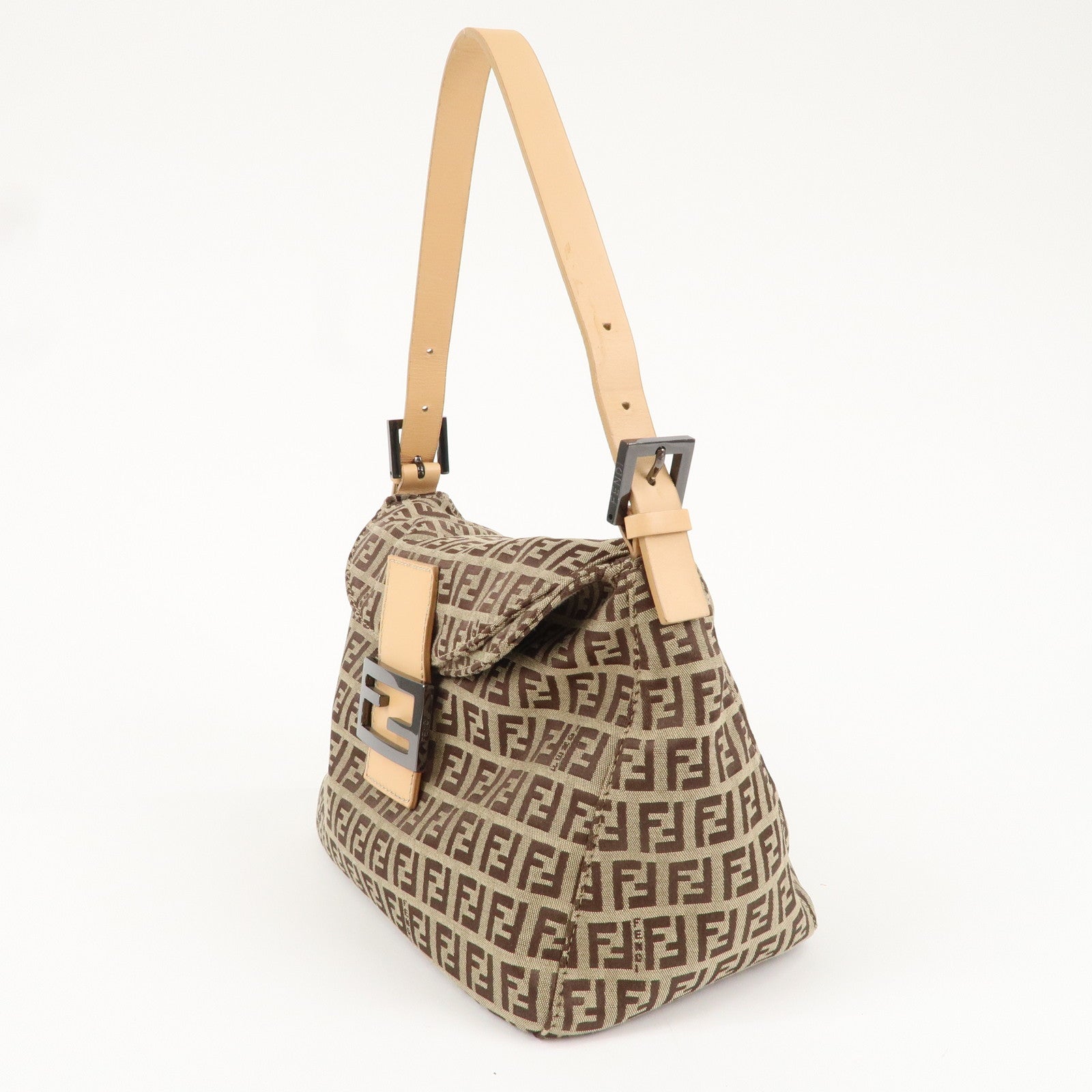 FENDI Mamma Baguette Zucchino Canvas Leather Shoulder Bag 8BR004