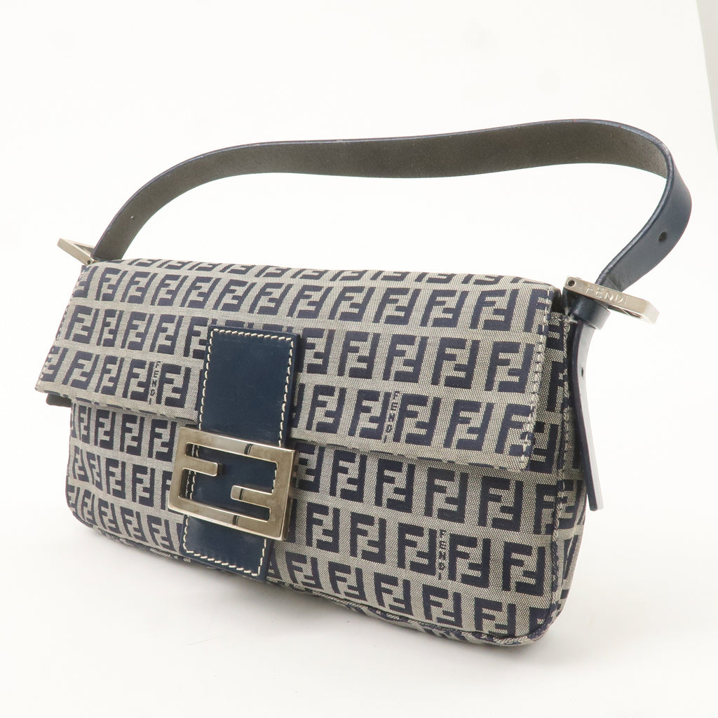 FENDI Mamma Baguette Canvas Shoulder Bag Brown Navy 26424