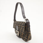 FENDI Mamma Baguette Canvas Shoulder Bag Brown Black 26424