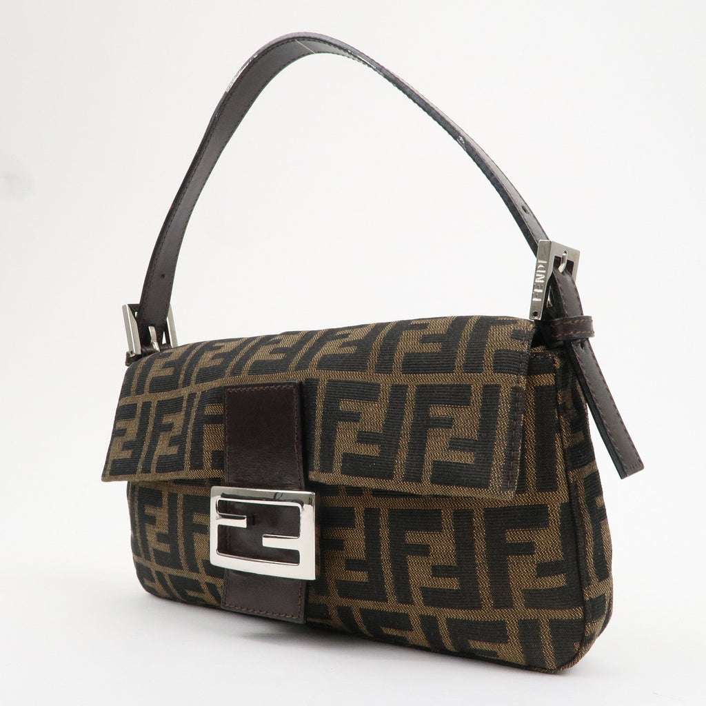 FENDI Mamma Baguette Canvas Leather Shoulder Bag Brown Black 26424