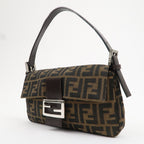 FENDI Mamma Baguette Canvas Leather Shoulder Bag Brown Black 26424