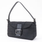 FENDI Mamma Baguette Zucchino Canvas Leather Black 8BR003