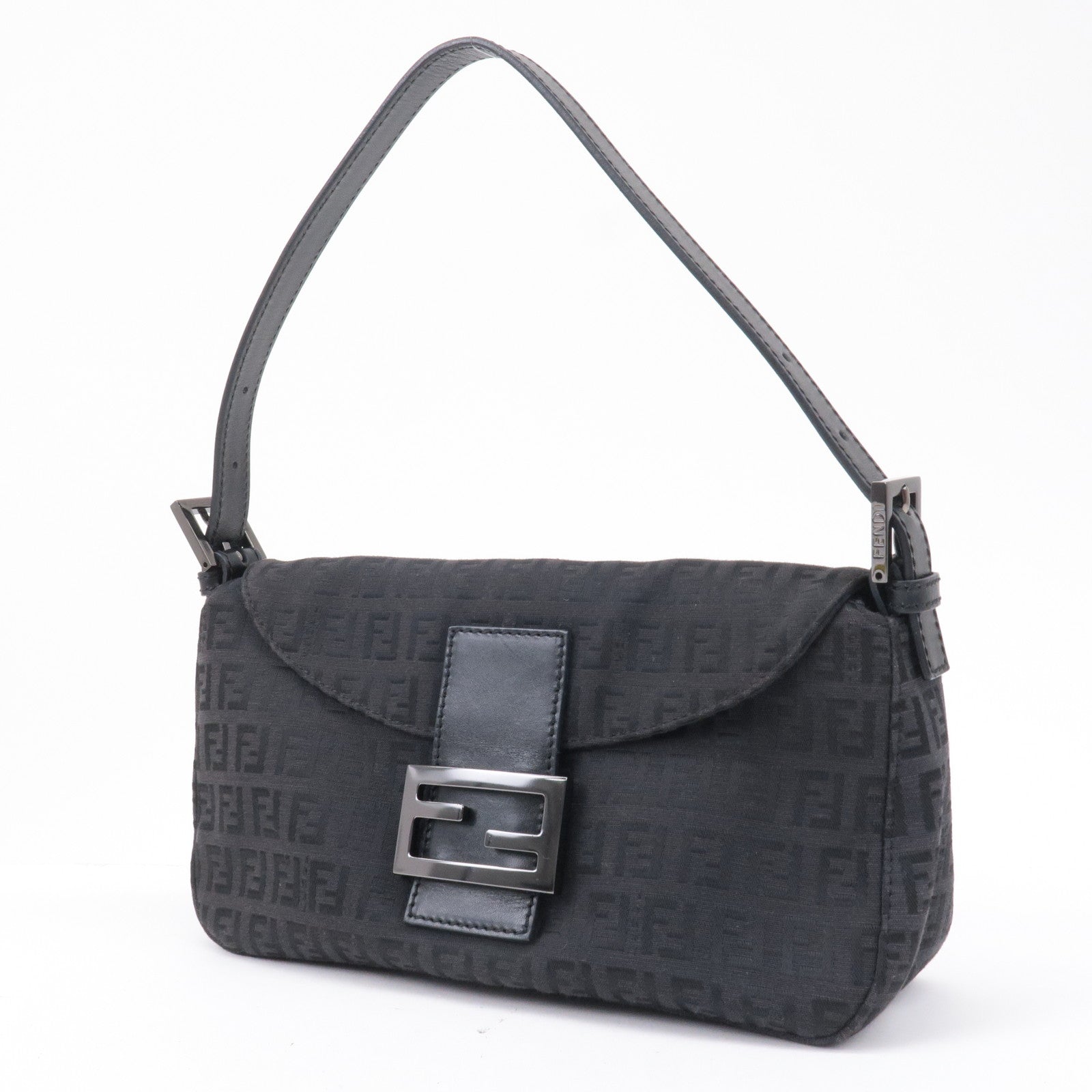 FENDI Mamma Baguette Zucchino Canvas Leather Black 8BR003