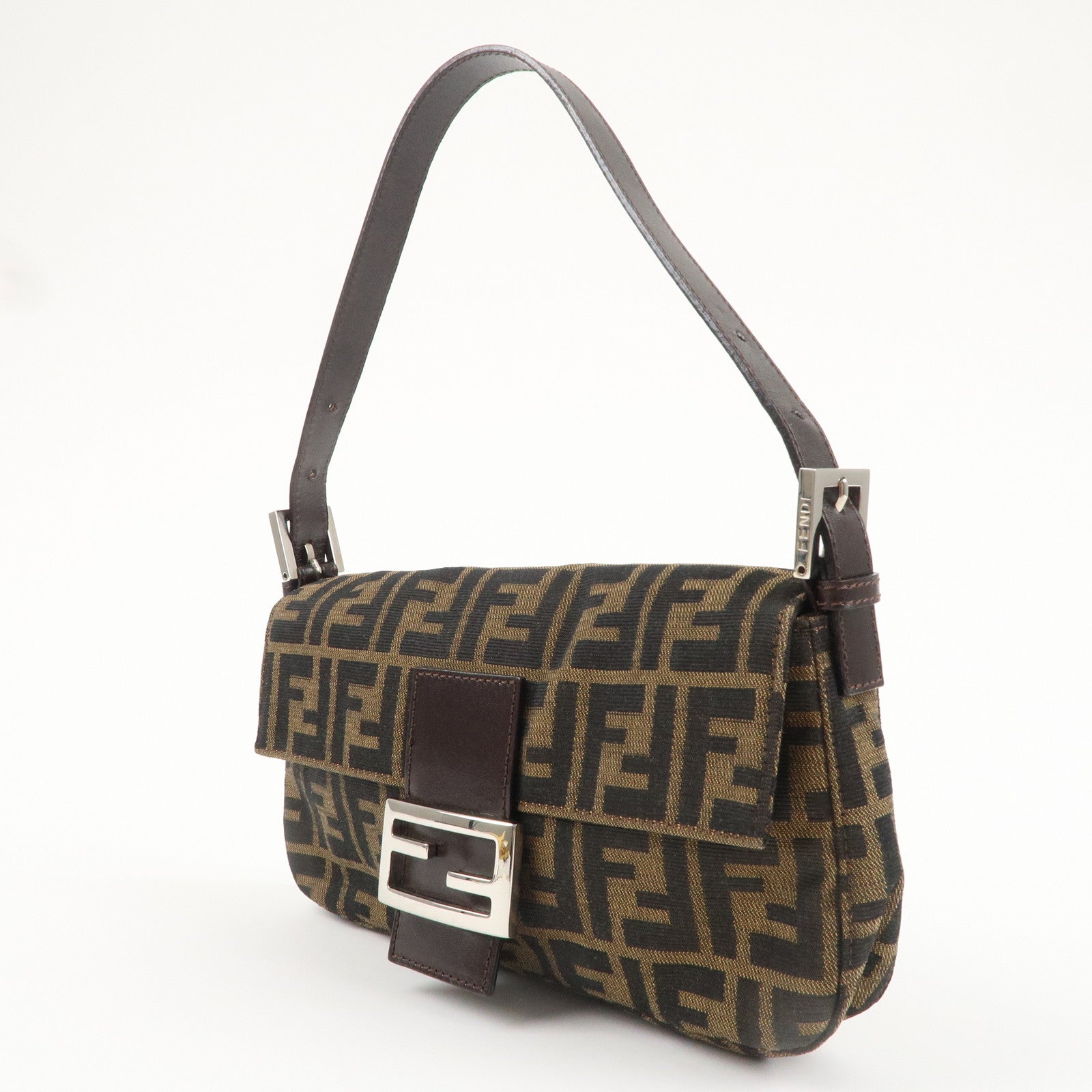 FENDI Mamma Baguette Zucca Canvas Leather Shoulder Bag 26424