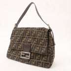 FENDI Mamma Baguette Zucca Canvas Leather Bag Brown Black 26325