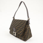 FENDI Mamma Baguette Zucca Canvas Leather Shoulder Bag 26325