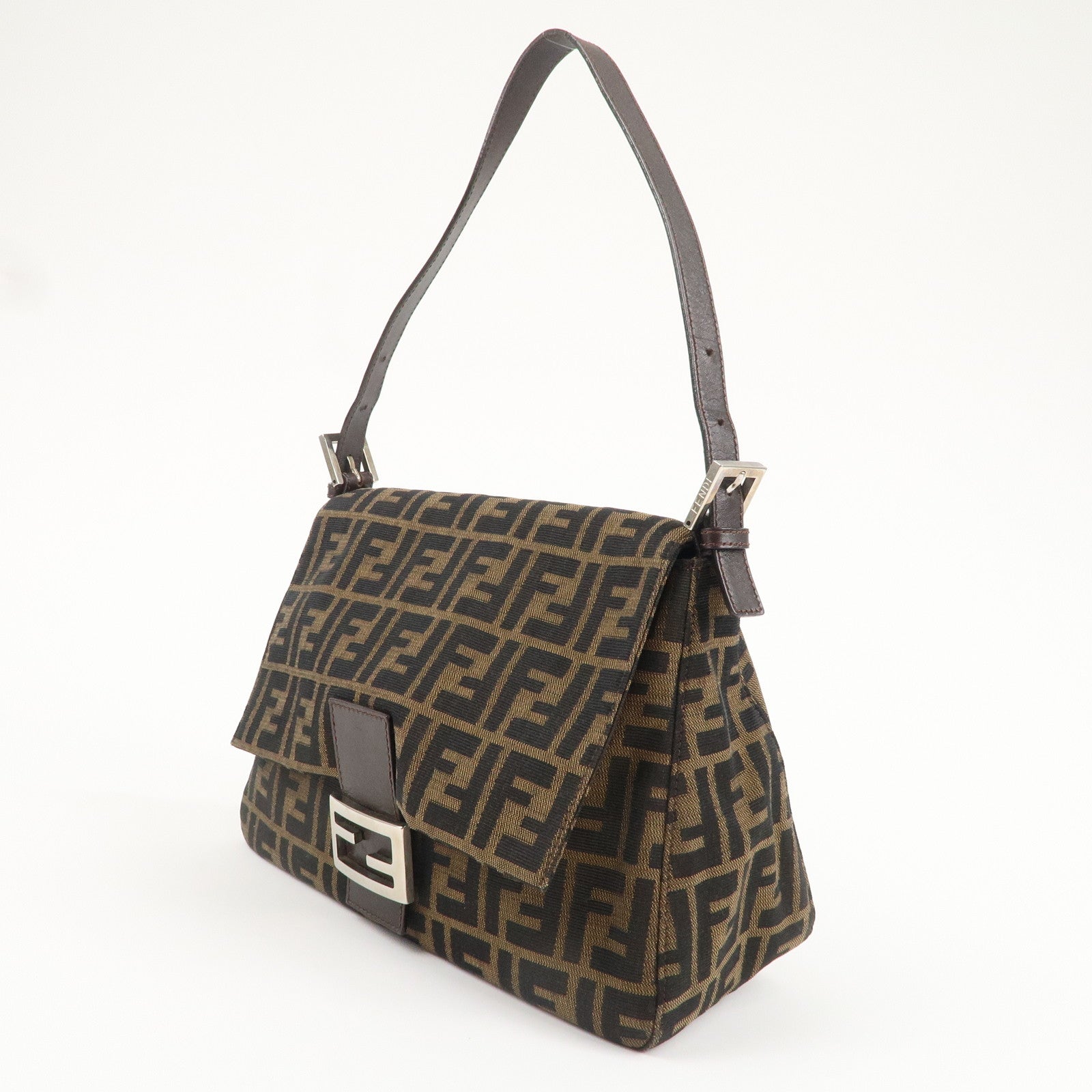 FENDI Mamma Baguette Zucca Canvas Leather Shoulder Bag 26325