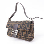 FENDI Mamma Baguette Zucca Canvas Leather Bag Brown 26424
