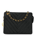 Lambskin Chevron Small Shoulder Bag Black