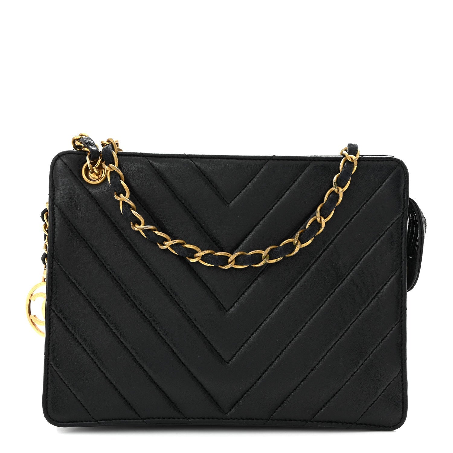 Lambskin Chevron Small Shoulder Bag Black