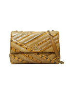 Tory Burch Kira Chevron Sankeskin Leather Handbag Shoulder Bag Brown Purse NEW