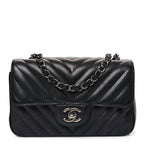 Metallic Caviar Chevron Quilted Mini Rectangular Flap Black