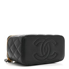 Lambskin Enamel Quilted Small Coco Hearts Vanity Case With Chain Black