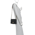 Shiny Caviar Quilted Mini Chain Messenger Flap Bag Black