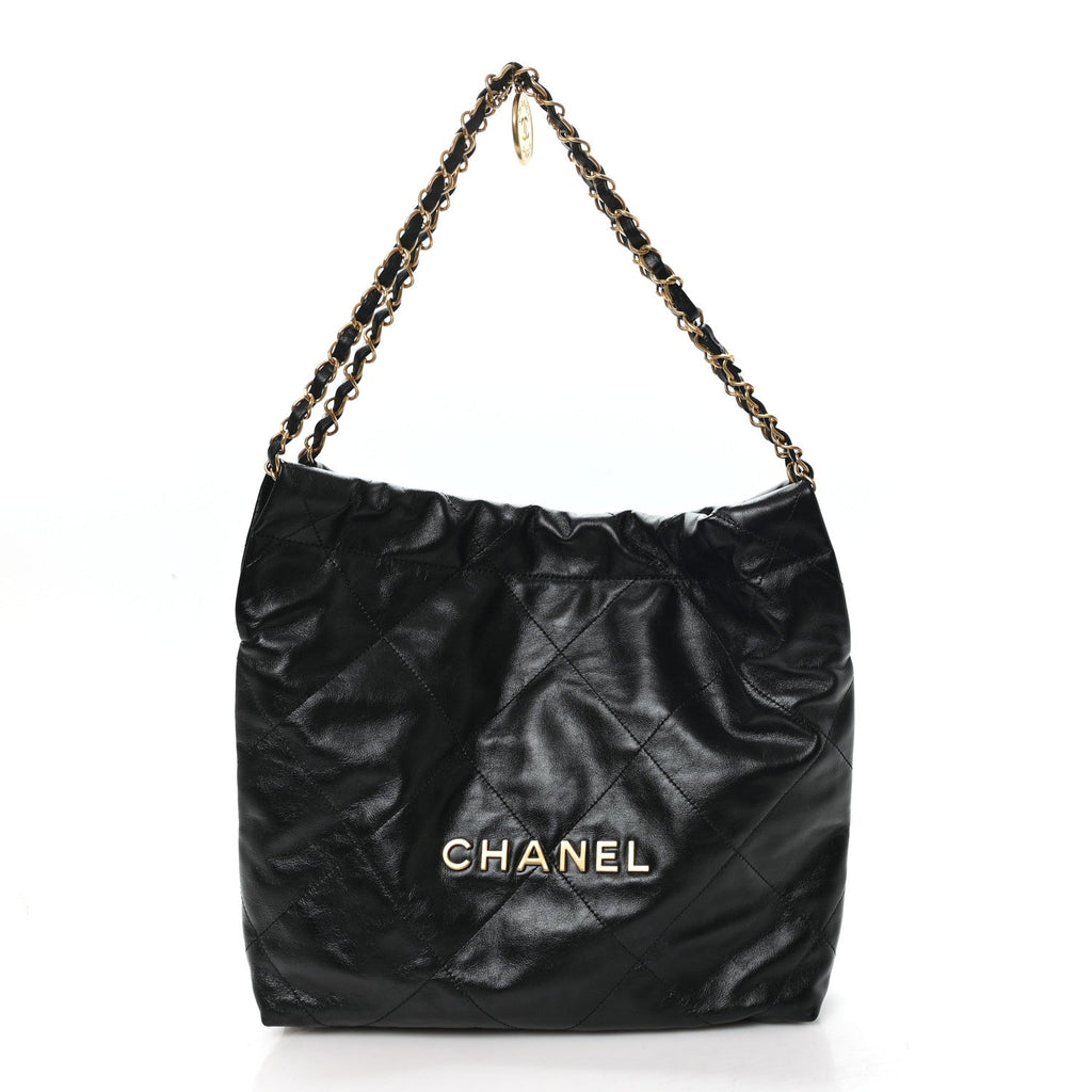 Shiny Calfskin Quilted Small Chanel 22 Black