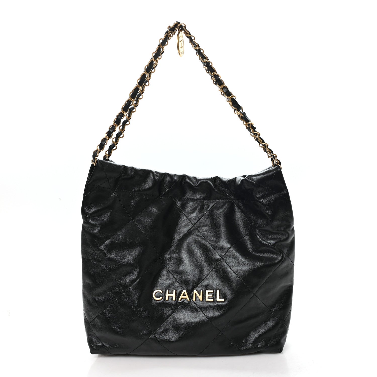 Shiny Calfskin Quilted Small Chanel 22 Black