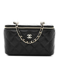 Lambskin Quilted Small Vanity Case With Chain Black