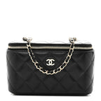 Lambskin Quilted Small Vanity Case With Chain Black