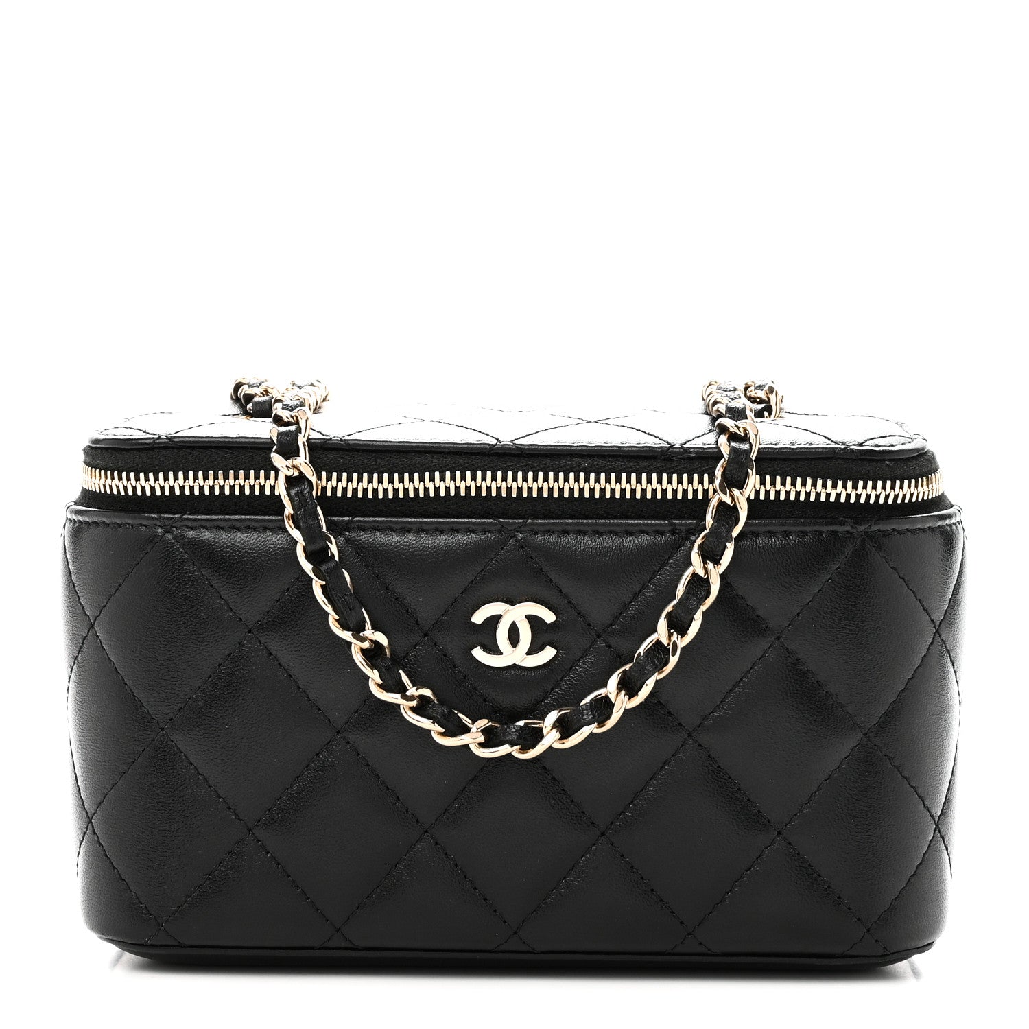 Lambskin Quilted Small Vanity Case With Chain Black