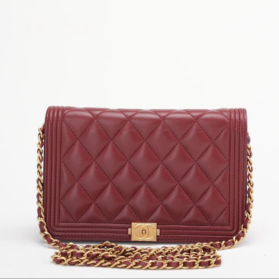 Chanel Burgundy Boy Wallet on Chain Bag Lambskin 2017