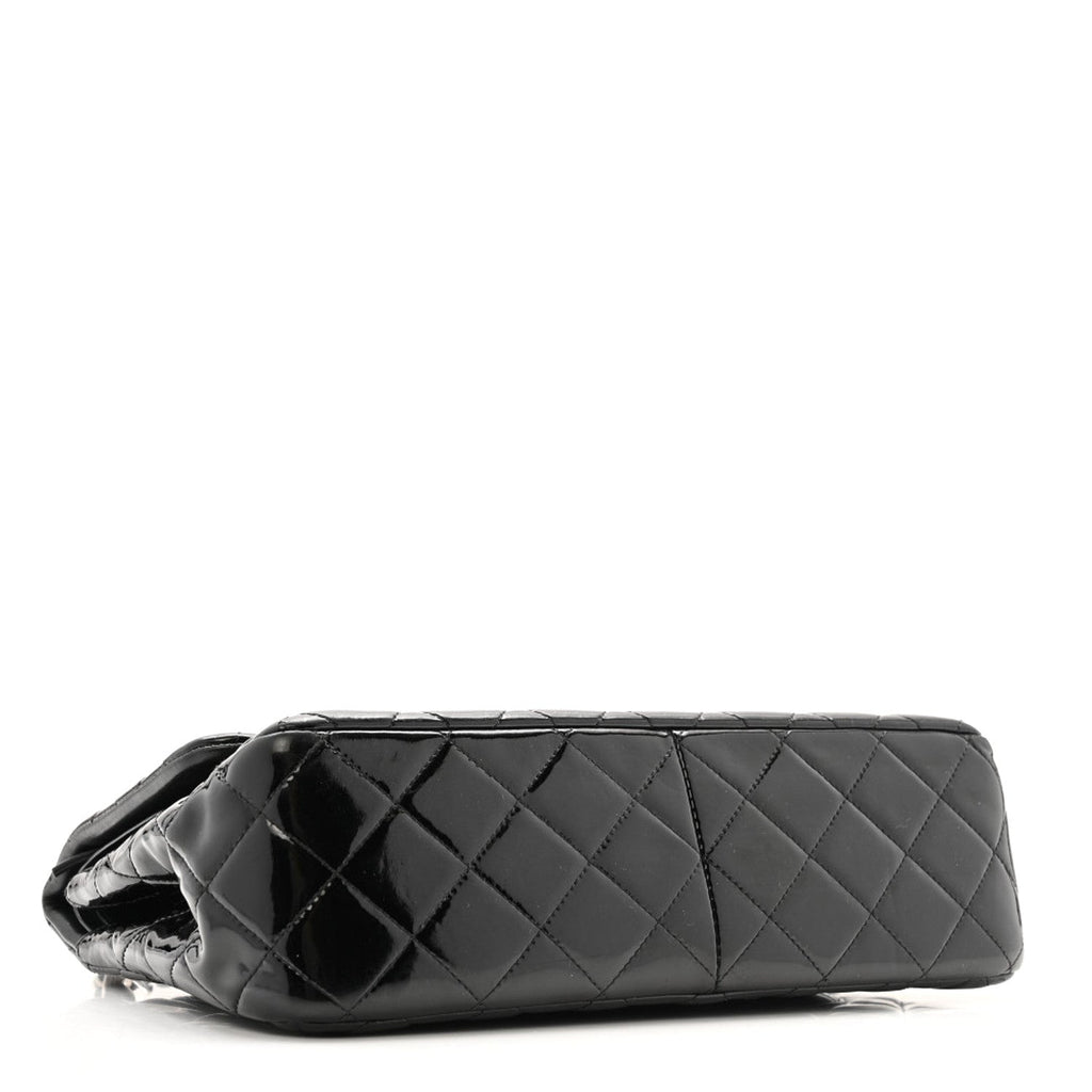 Patent Quilted Jumbo Double Flap Black