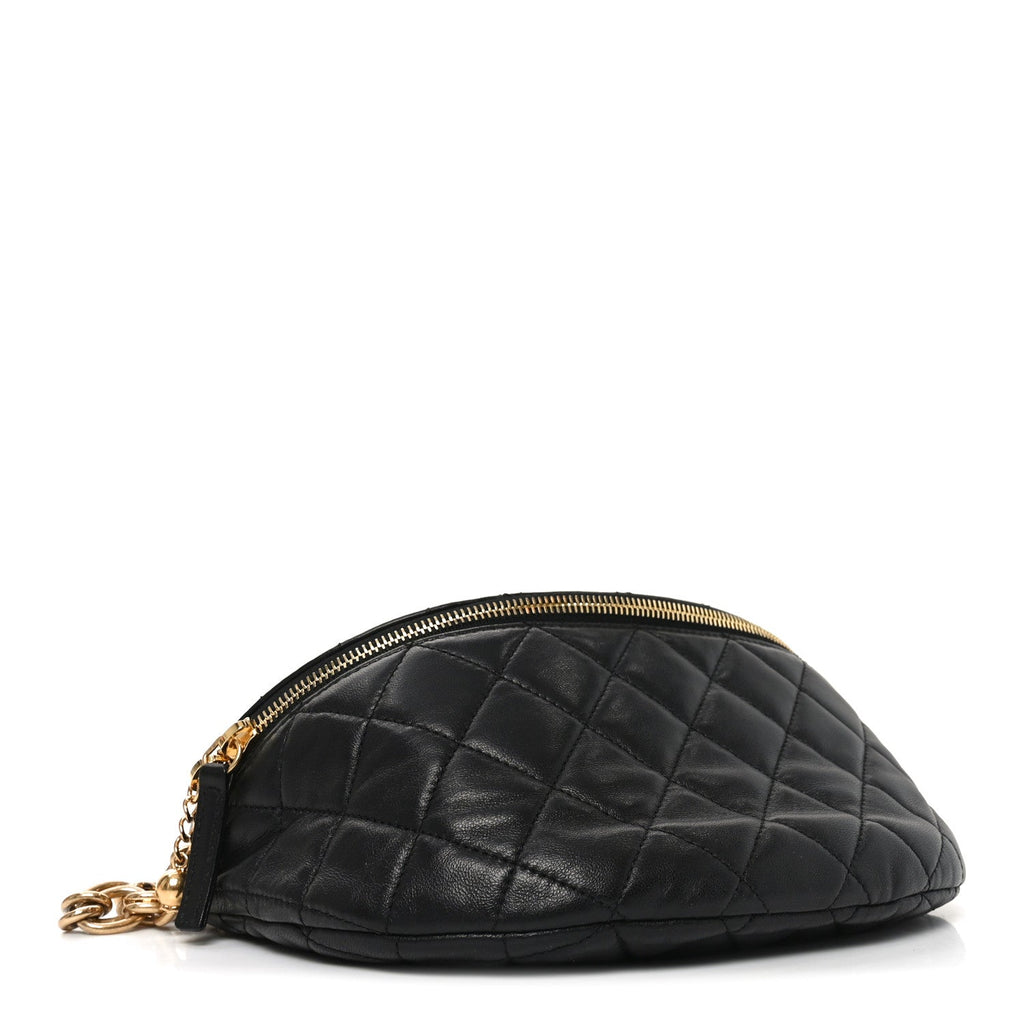 Lambskin Pearl Quilted CC Belt Bag Black