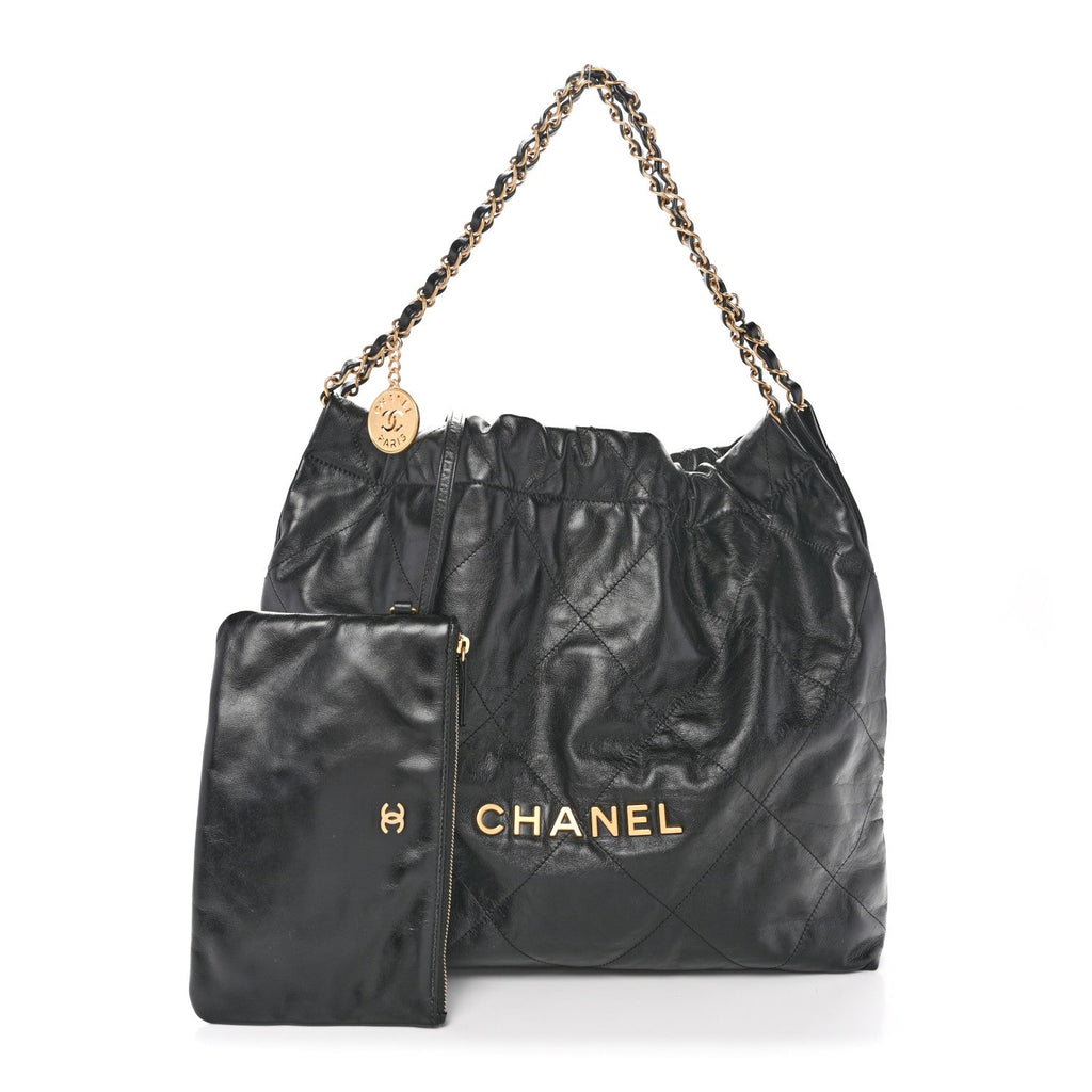 Shiny Calfskin Quilted Chanel 22 Black