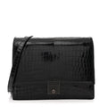 Crocodile Accordion Flap Shoulder Bag Black