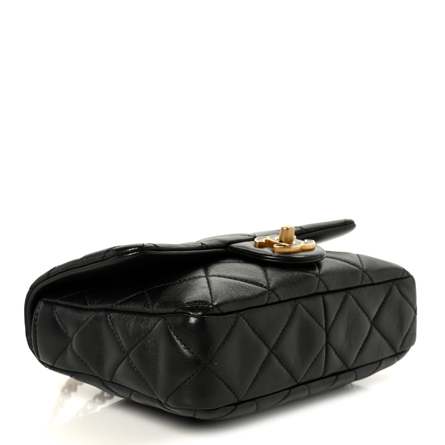 Lambskin Enamel Quilted Pending CC Square Flap Black