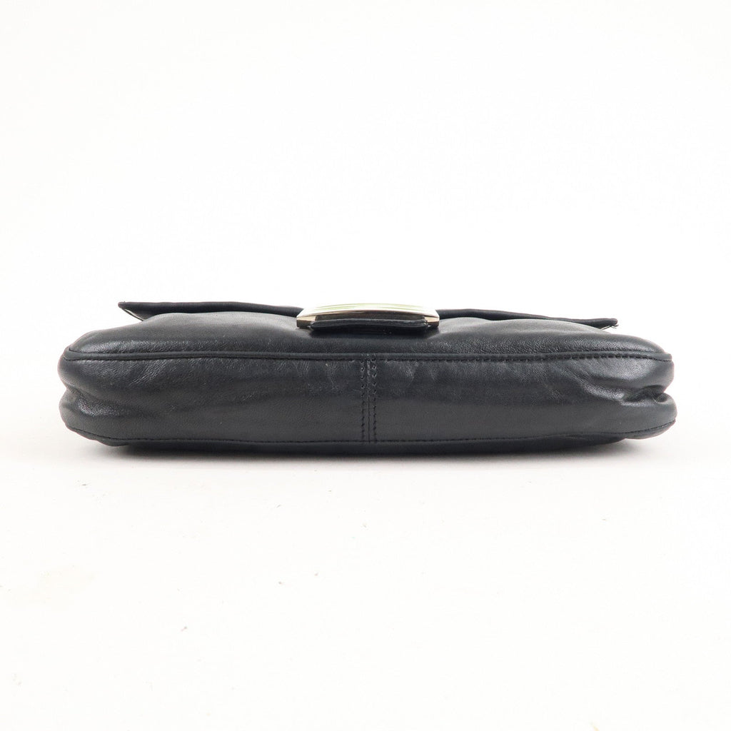 FENDI Mamma Baguette Leather Hand Bag Shoulder Bag Black Green