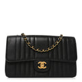 Lambskin Vertical Quilted Medium Single Flap Black