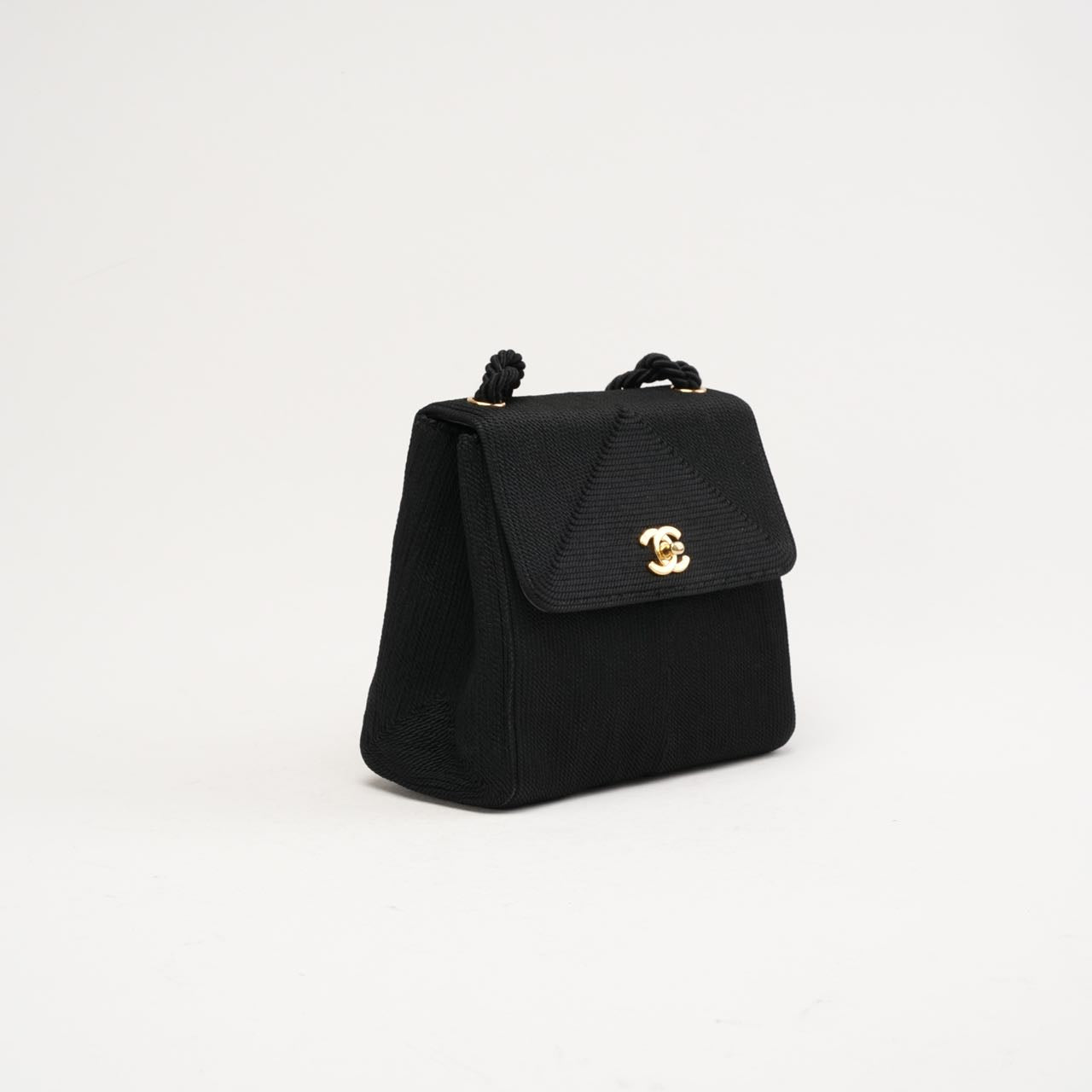 Chanel Vintage Silk Rope Mini Kelly Flap Black 1997