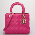 Christian Dior Pink Lady Dior in Cannage Lambskin Leather with Gold Hardware Medium