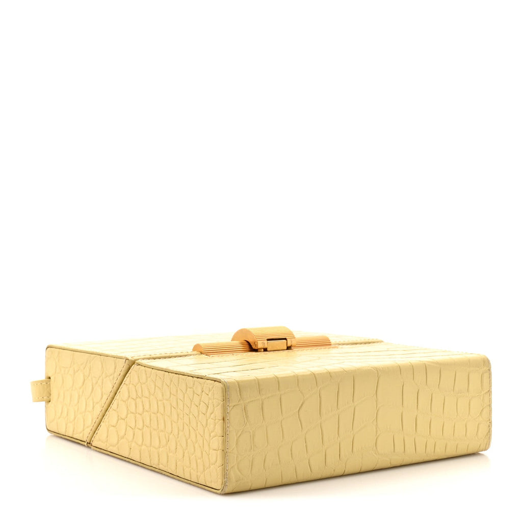 Calfskin Crocodile Embossed Daisey Box Clutch Yellow