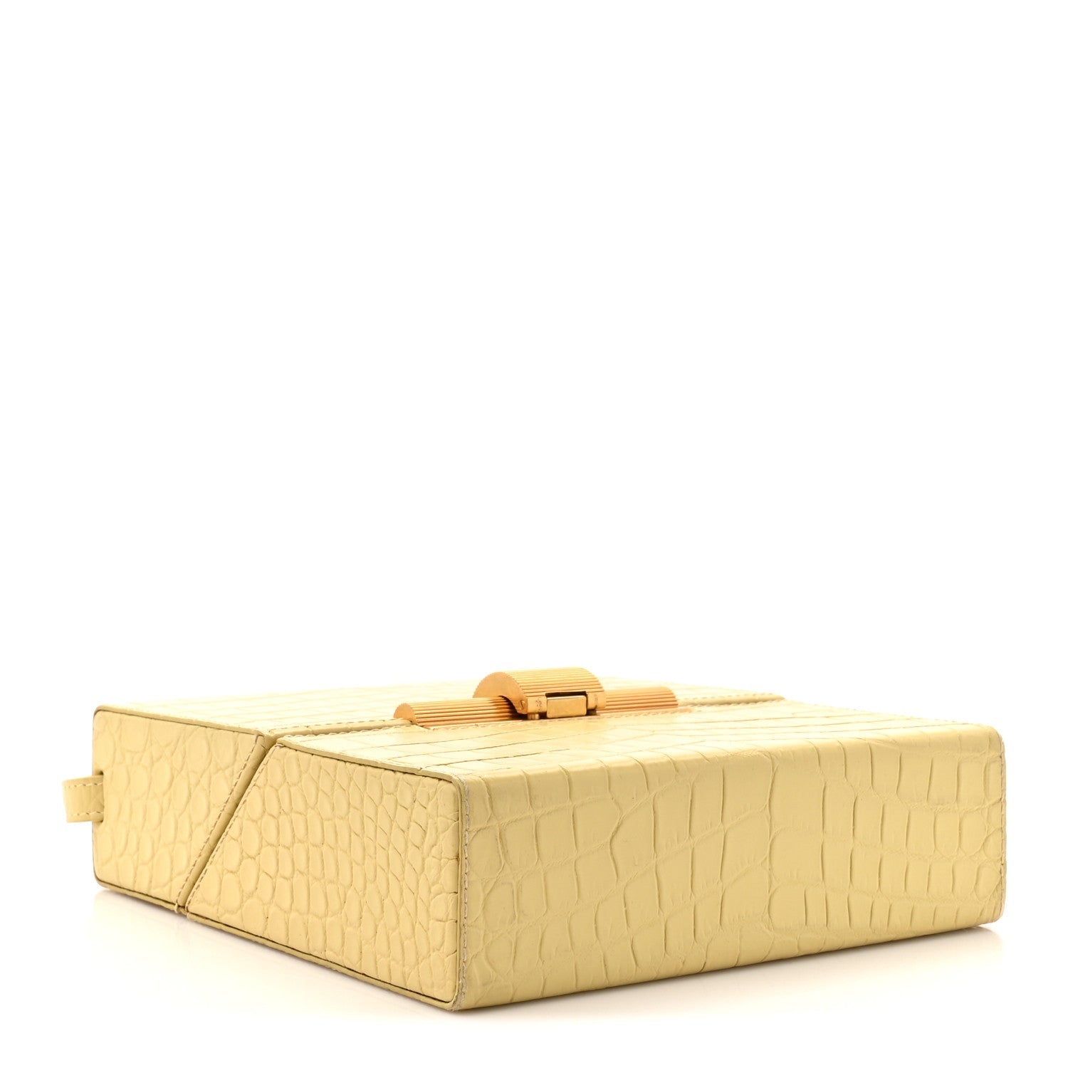 Calfskin Crocodile Embossed Daisey Box Clutch Yellow
