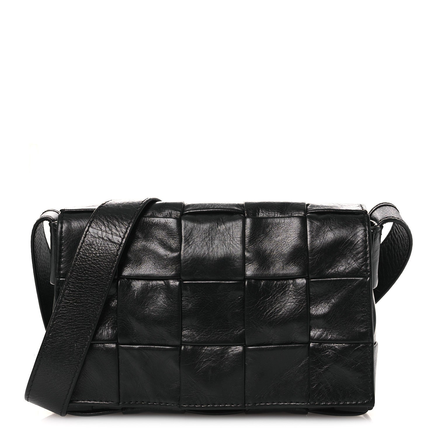 Paper Calfskin Maxi Intrecciato Small Cassette Crossbody Bag Black