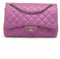Chanel Purple Jumbo Classic Double Flap Bag in Lambskin Leather with Silver Hardware