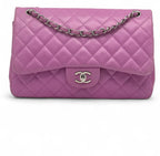 Chanel Purple Jumbo Classic Double Flap Bag in Lambskin Leather with Silver Hardware