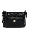 Shiny Crumpled Lambskin Quilted Small Preppy Pocket Clutch With Chain Black