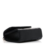 Lambskin Quilted Mini Metal Top Handle Flap Clutch With Chain  Black