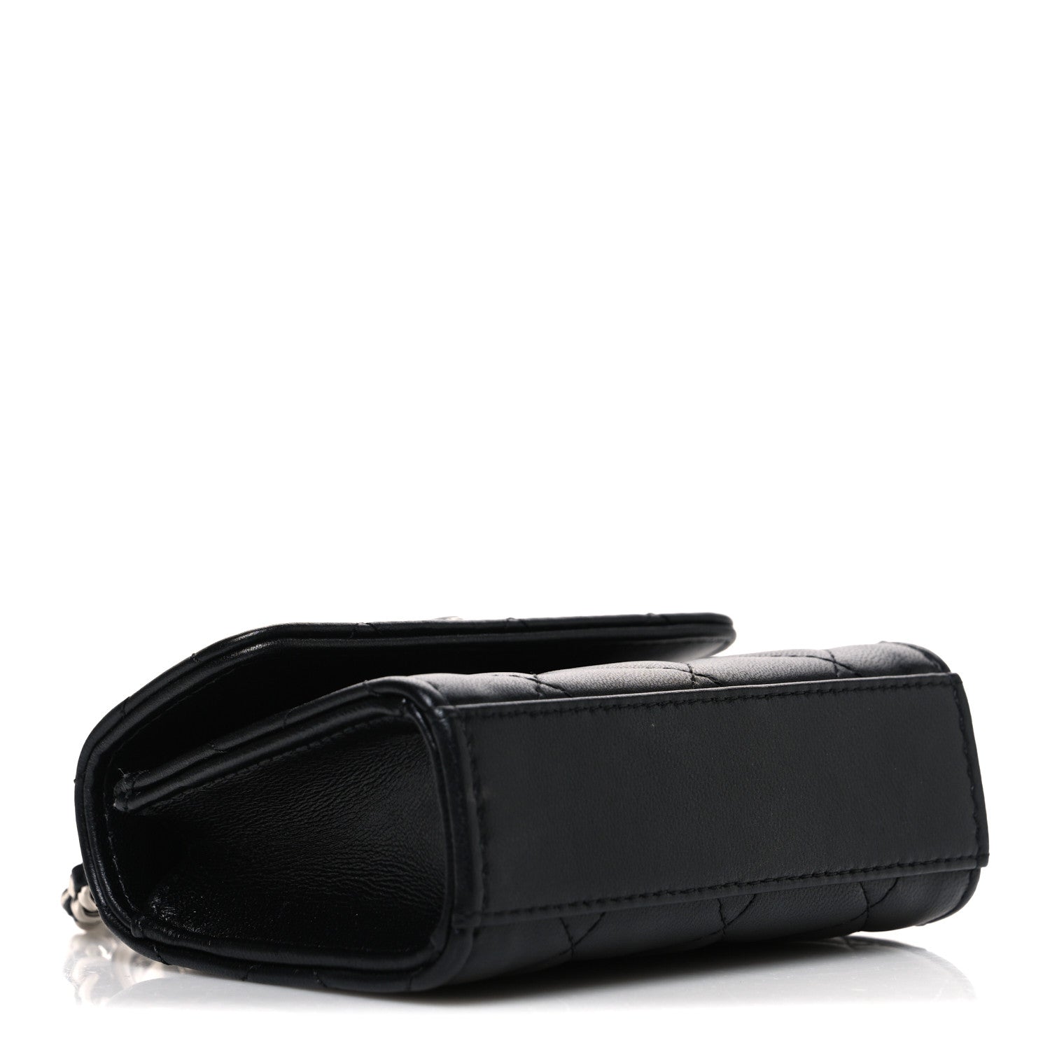Lambskin Quilted Mini Metal Top Handle Flap Clutch With Chain  Black