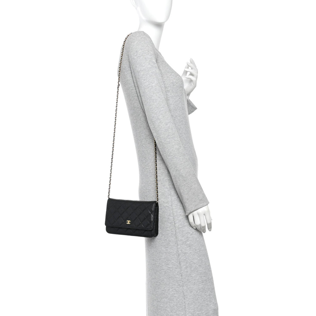 Caviar Quilted Wallet On Chain WOC Black