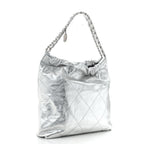 Metallic Calfskin Quilted Chanel 22 Silver