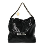 Shiny Calfskin Quilted Chanel 22 Black White