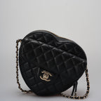 Chanel Lambskin Quilted CC In Love big Heart Clutch With Chain in Black