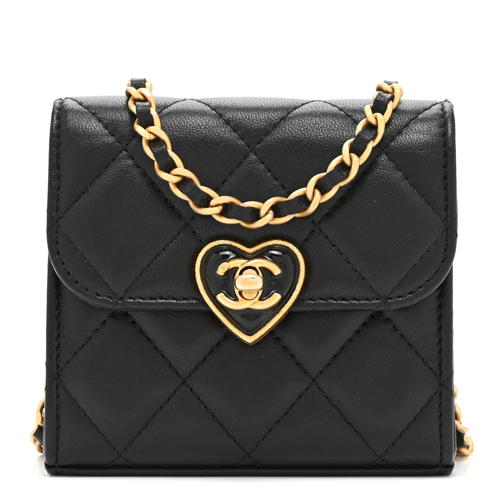 Lambskin Plexiglass Quilted Coco Love Clutch With Chain Black