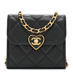 Lambskin Plexiglass Quilted Coco Love Clutch With Chain Black